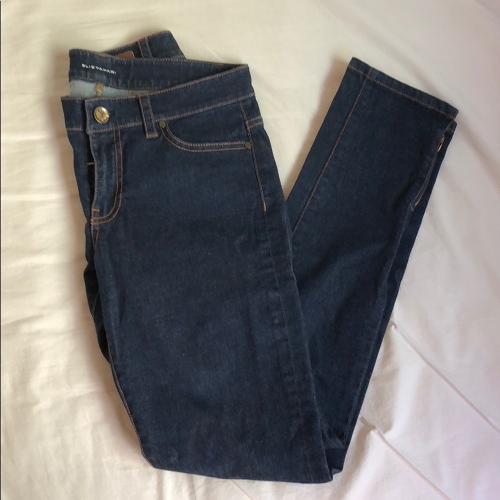 Elie Tahari dark blue skinny jeans w zipper detail